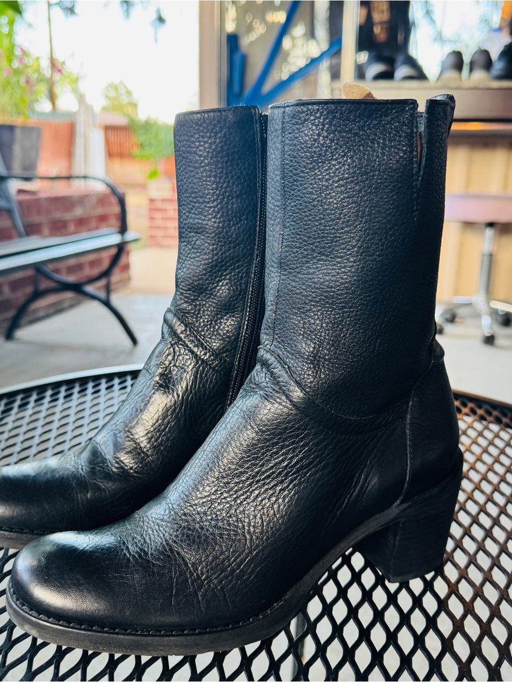 BCBGirls Black Leather Mid-Calf Block Heel Boots